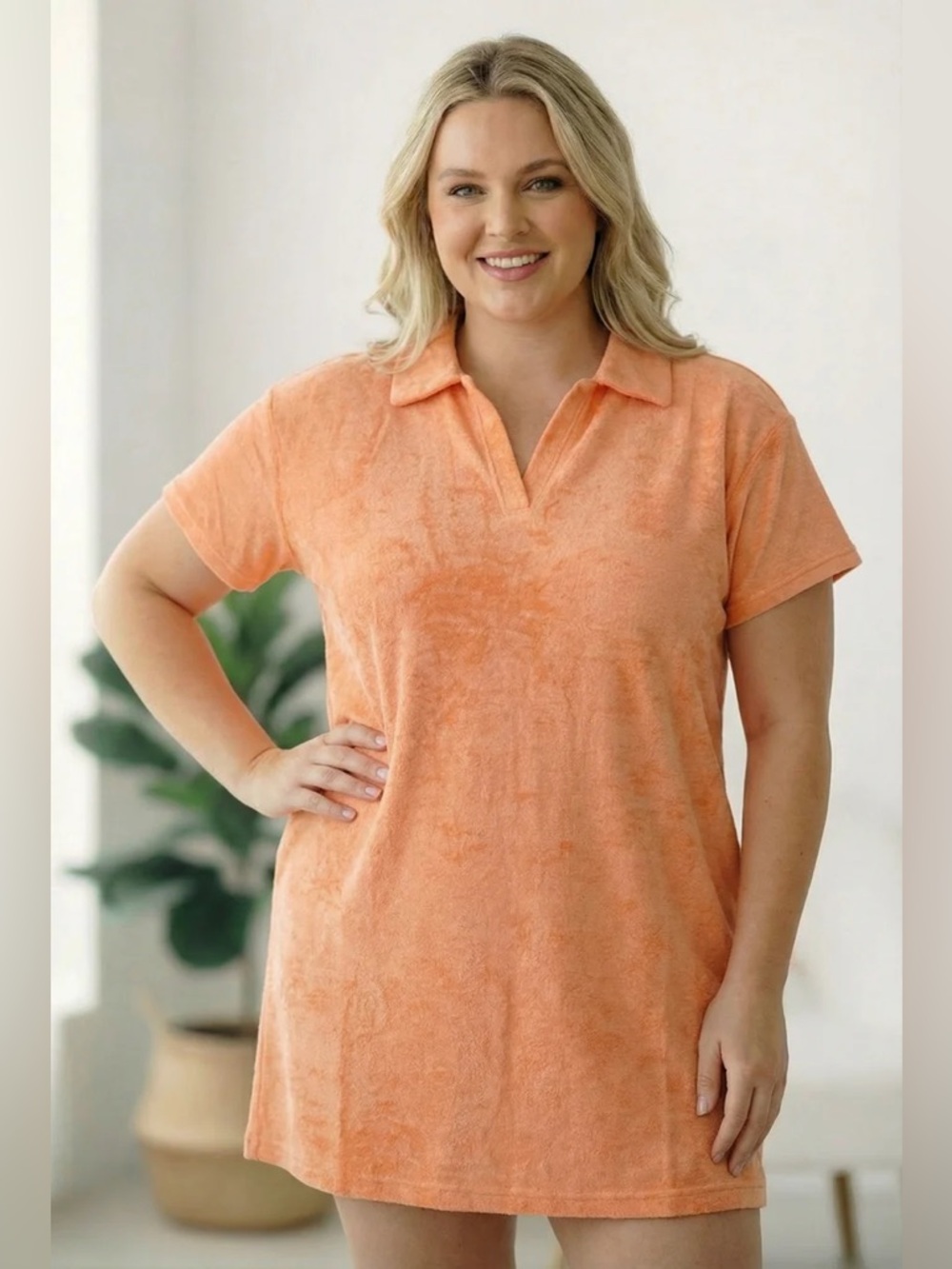 Terry Polo Mini Dress in Coral Orange